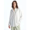 XSIDE BEYAZ Düz Uzun Kollu Keten Karışımlı Kadın Gömlek