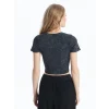 XSIDE ANTRASİT Bisiklet Yaka Düz Kısa Kollu Kadın Crop