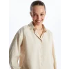 XSIDE BEJ Düz Uzun Kollu Keten Karışımlı Kadın Gömlek
