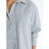 LCW Vision MAVİ Çizgili Uzun Kollu Oversize Kadın Gömlek