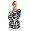 LCWAIKIKI Basic EKRU Bisiklet Yaka Desenli Kadın Sweatshirt Tunik