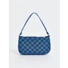 LCW ACCESSORIES MAVİ Ekose Desenli Kadın Baget Çanta