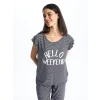 LCW DREAM LACİVERT Bisiklet Yaka Çizgili Kısa Kollu Kadın Pijama Takımı