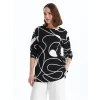 LCWAIKIKI Basic SİYAH Bisiklet Yaka Desenli Kadın Sweatshirt Tunik