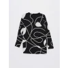 LCWAIKIKI Basic SİYAH Bisiklet Yaka Desenli Kadın Sweatshirt Tunik