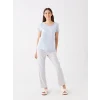 LCW DREAM MAVİ Bisiklet Yaka Desenli Uzun Kollu Kadın Pijama Takımı