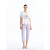 LCW Young LİLA Bisiklet Yaka Baskılı Kısa Kollu Kadın Kaprili Pijama Takımı