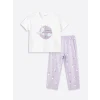 LCW Young LİLA Bisiklet Yaka Baskılı Kısa Kollu Kadın Kaprili Pijama Takımı