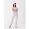 LCW DREAM LİLA Bisiklet Yaka Desenli Kısa Kollu Kadın Pijama Takımı