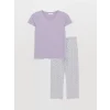 LCW DREAM LİLA Bisiklet Yaka Desenli Kısa Kollu Kadın Pijama Takımı
