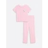 LCW Young PEMBE Bisiklet Yaka Baskılı Kısa Kollu Kadın Pijama Takımı