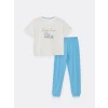 LCW DREAM MAVİ Bisiklet Yaka Baskılı Kısa Kollu Kadın Pijama Takımı