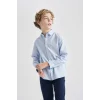 Defacto B8744 Mavi Erkek Çocuk 23 Nisan Çocuk Bayramı Polo Yaka Poplin Uzun Kollu Gömlek