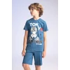 Defacto C2783 İndigo Erkek Çocuk Pijama Takımı Baskılı Kısa Kollu Üst Şort