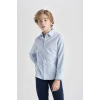 Defacto B8744 Mavi Erkek Çocuk 23 Nisan Çocuk Bayramı Polo Yaka Poplin Uzun Kollu Gömlek