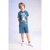 Defacto C2783 İndigo Erkek Çocuk Pijama Takımı Baskılı Kısa Kollu Üst Şort