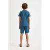 Defacto C2783 İndigo Erkek Çocuk Pijama Takımı Baskılı Kısa Kollu Üst Şort