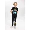 Defacto B5575 Siyah Erkek Çocuk Batman Pijama Takımı Kısa Kollu Üst Beli Lastikli Uzun Alt