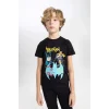 Defacto B5575 Siyah Erkek Çocuk Batman Pijama Takımı Kısa Kollu Üst Beli Lastikli Uzun Alt