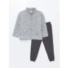 LCW baby GRİ Dik Yaka Erkek Bebek Hırka ve Pantolon 2li Takım