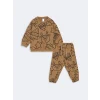 LCW baby BEJ Bisiklet Yaka Baskılı Erkek Bebek Sweatshirt ve Eşofman Alt 2li Takım