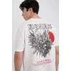 Defacto C3466 Ekru Regular Fit Bisiklet Yaka Sırt Baskılı Kısa Kollu Tişört