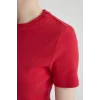 Defacto C1503 Kırmızı Coool Bodycon Vücudu Saran Bisiklet Yaka Fitilli Kaşkorse Kısa Kollu Mini Elbise