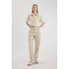 Defacto C0739 Bej Coool Oversize Geniş Kalıp Poplin Kısa Kollu Crop Gömlek