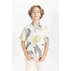 Defacto B6114 Ekru Erkek Çocuk Oversize Geniş Kalıp Polo Yaka Desenli Kısa Kollu Gömlek