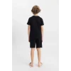 Defacto C5499 Siyah Erkek Çocuk Baskılı Pijama Takımı Kısa Kollu Üst Şort