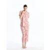 LCW DREAM PEMBE Gömlek Yaka Desenli Kısa Kollu Kadın Kaprili Pijama Takımı