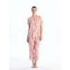 LCW DREAM PEMBE Gömlek Yaka Desenli Kısa Kollu Kadın Kaprili Pijama Takımı