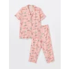 LCW DREAM PEMBE Gömlek Yaka Desenli Kısa Kollu Kadın Kaprili Pijama Takımı