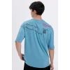 Defacto C4084 Mavi Oversize Geniş Kalıp Bisiklet Yaka Sırt Baskılı Kısa Kollu Tişört