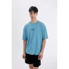 Defacto C4084 Mavi Oversize Geniş Kalıp Bisiklet Yaka Sırt Baskılı Kısa Kollu Tişört