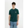 Defacto C5672 Yeşil Regular Fit Bisiklet Yaka Sırt Baskılı Kısa Kollu Tişört