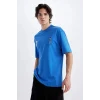 Defacto C5752 Mavi Comfort Regular Fit Rahat Kalıp Bisiklet Yaka Sırt Baskılı Kısa Kollu Tişört