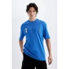 Defacto C5752 Mavi Comfort Regular Fit Rahat Kalıp Bisiklet Yaka Sırt Baskılı Kısa Kollu Tişört