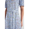 Defacto D2836 Mavi Desenli Gömlek Yaka Kısa Kollu Midi Elbise