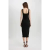 Defacto Z7577 Siyah Bodycon Vücuda Oturan Basic Düz Kare Yaka Fitilli Kaşkorse Kolsuz Midi Elbise