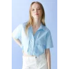 Defacto C0739 Mavi Coool Oversize Geniş Kalıp Cep Detaylı Crop Kısa Kollu Gömlek
