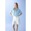 Defacto C0739 Mavi Coool Oversize Geniş Kalıp Cep Detaylı Crop Kısa Kollu Gömlek