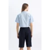 Defacto C0739 Mavi Coool Oversize Geniş Kalıp Cep Detaylı Crop Kısa Kollu Gömlek
