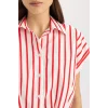 Defacto C8748 Kırmızı Crop Çizgili Kısa Kollu Poplin Gömlek