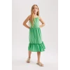 Defacto B4466 Yeşil Kız Çocuk Askılı Elbise