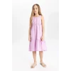Defacto B4476 Mor Kız Çocuk Poplin Askılı Elbise
