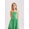 Defacto B4466 Yeşil Kız Çocuk Askılı Elbise