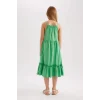 Defacto B4466 Yeşil Kız Çocuk Askılı Elbise