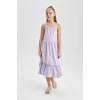 Defacto B4466 Mor Kız Çocuk Askılı Elbise