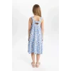 Defacto B4474 Mavi Kız Çocuk Desenli Penye Askılı Elbise